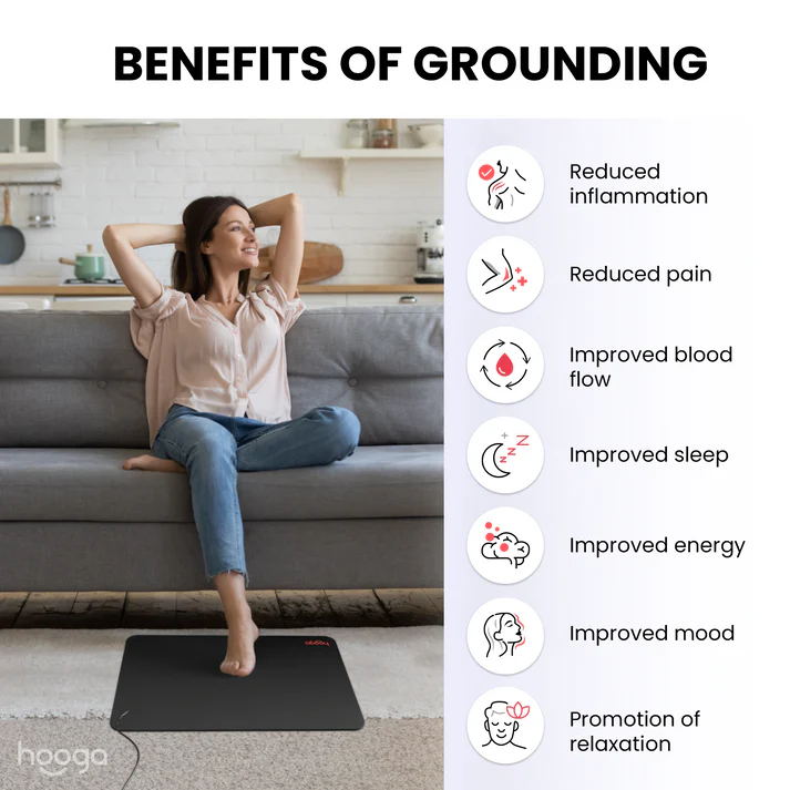 Health benefits of the Grounding Mat include reduced inflammation, improved sleep quality, enhanced mood, and boosted immune function. This grounding mat connects you to the Earth's natural energy, promoting better health and overall well-being.